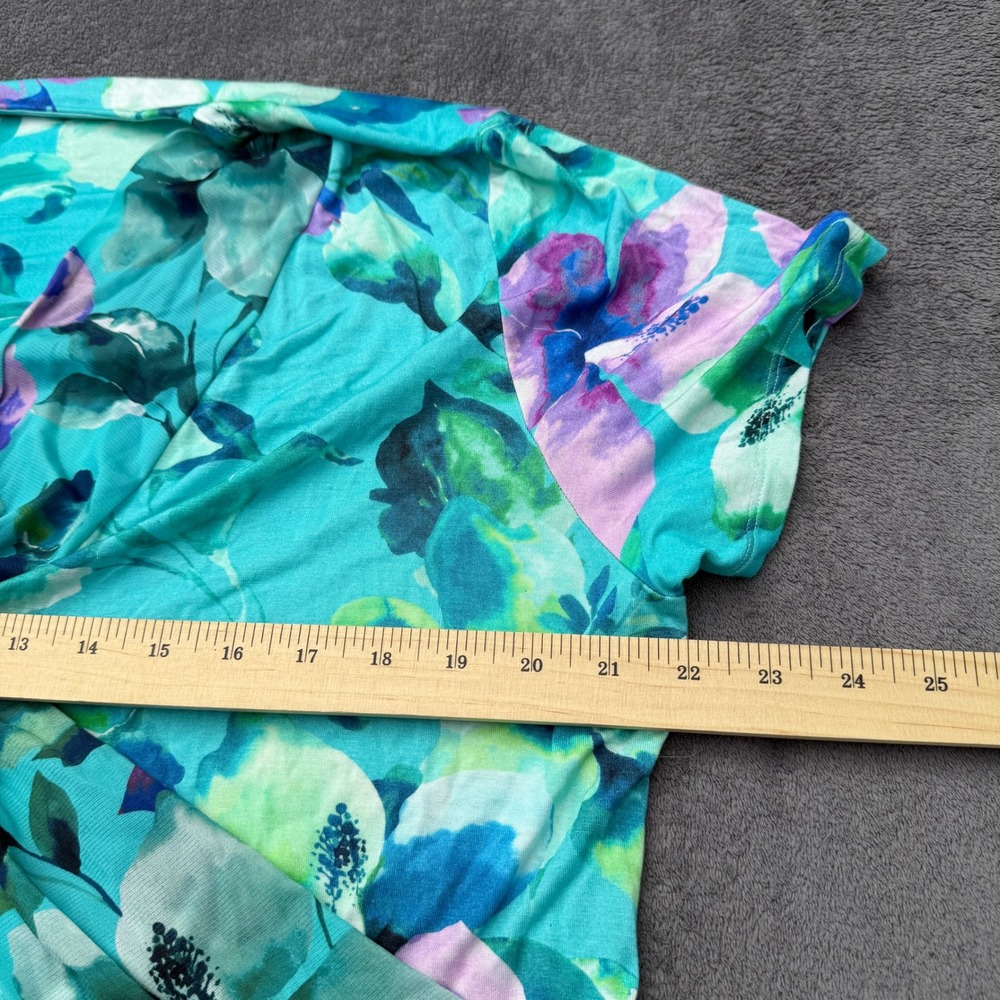 Soft Surroundings Womens 1X Aqua Floral Maxi Dress Ruched Short Sleeve Stretch - Picture 8 of 8